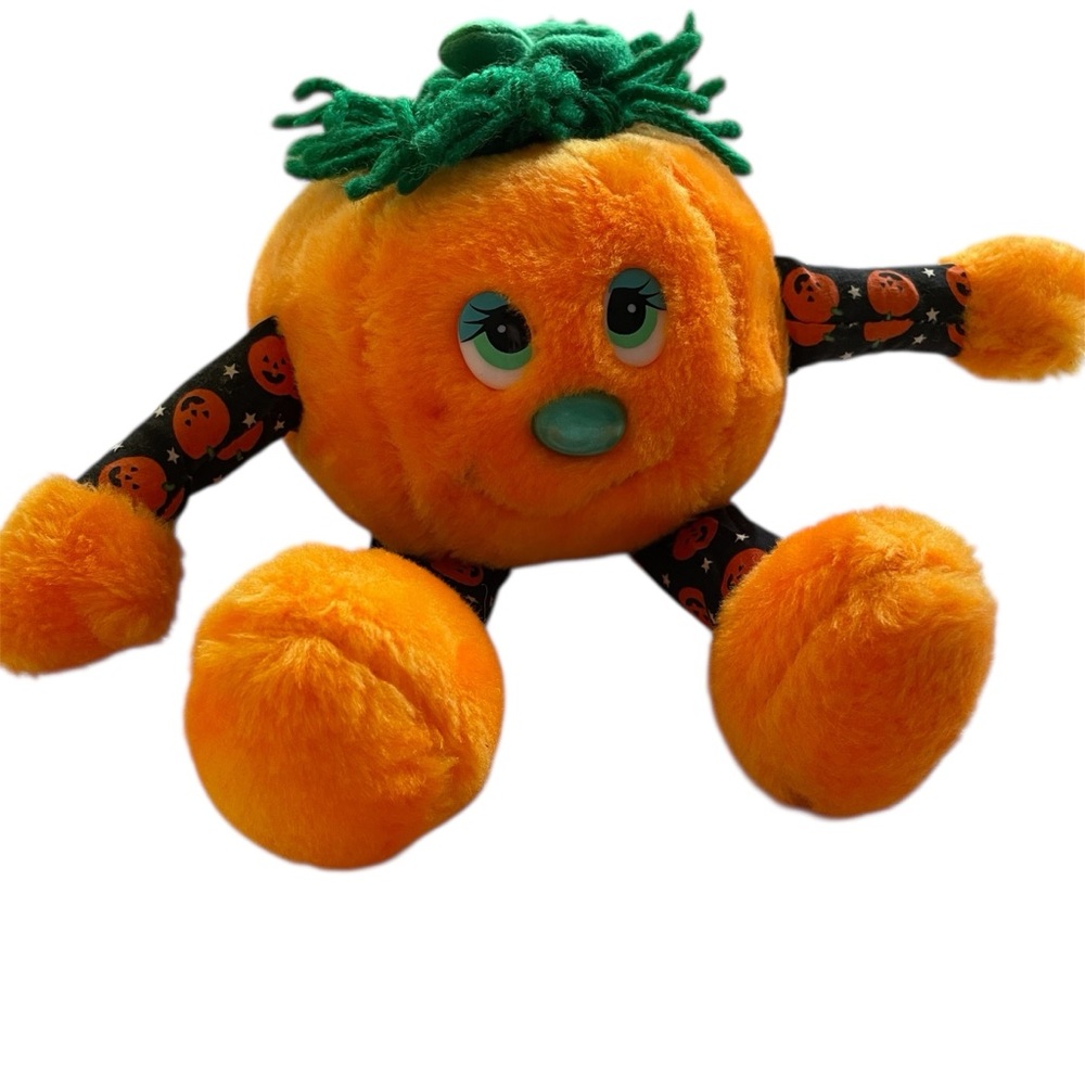 Vintage pumpkin plush stuffed animal shelf sitter